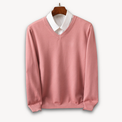 Men’s V-Neck Sweater – Slim Fit – Luxury Fabric – Soft Knit Ribbed Detailing