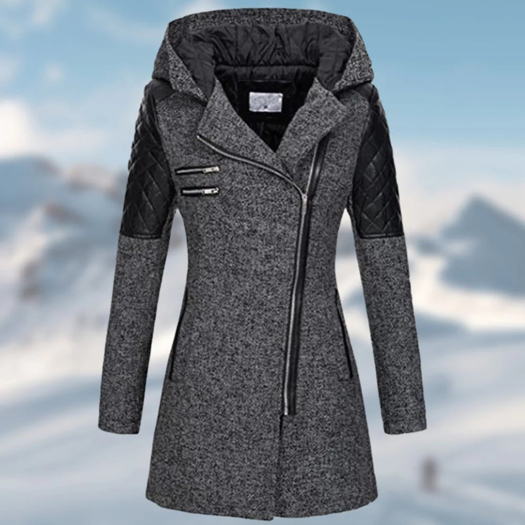 Women’s Coat - Wool Blend - Tailored Fit - Hooded - Asymmetrical Zip