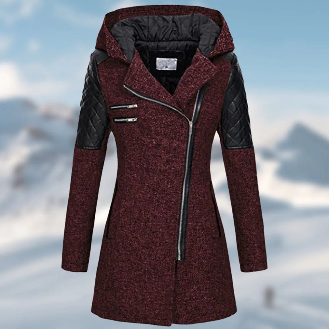 Women’s Coat - Wool Blend - Tailored Fit - Hooded - Asymmetrical Zip