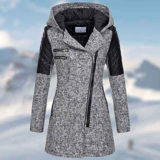 Women’s Coat - Wool Blend - Tailored Fit - Hooded - Asymmetrical Zip