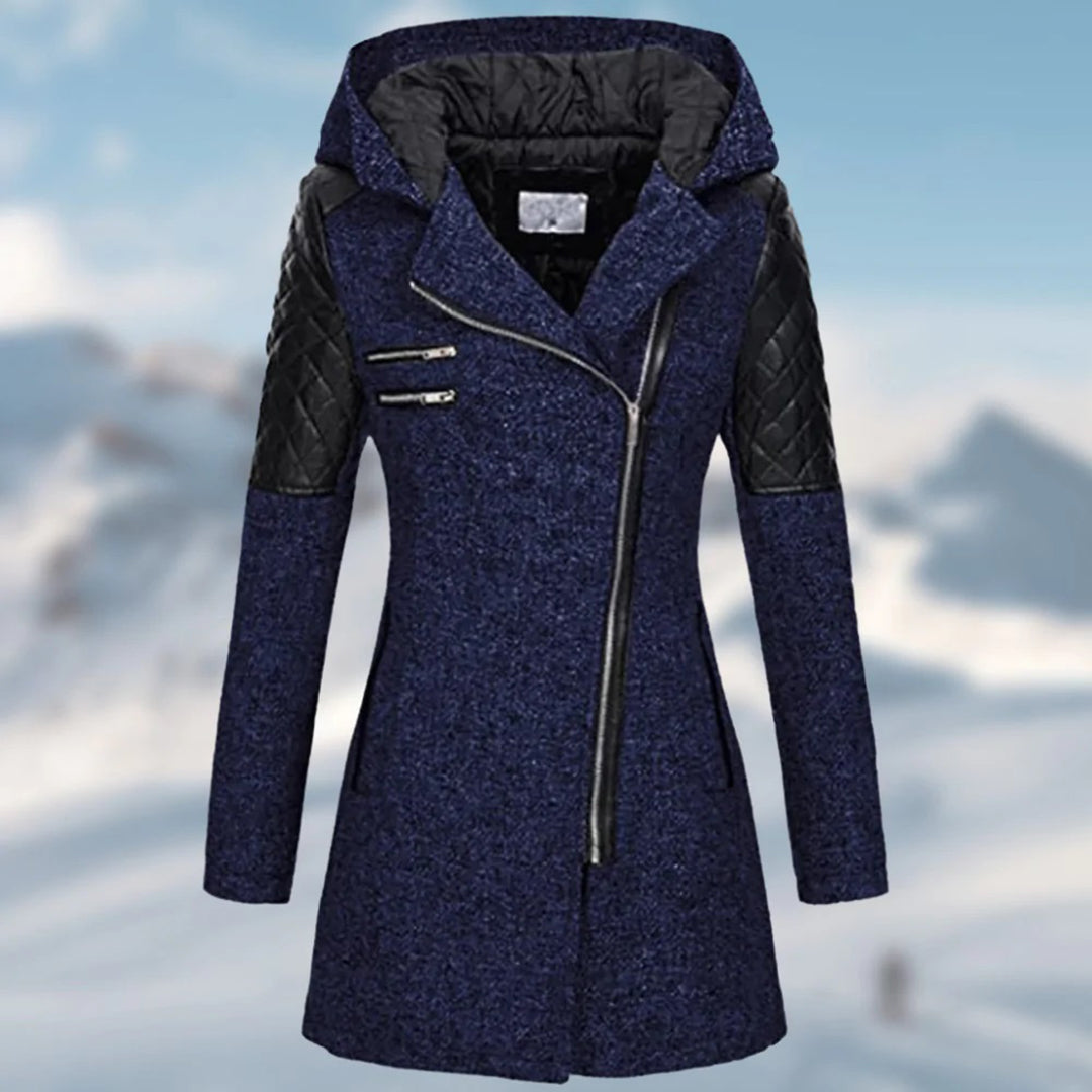 Women’s Coat - Wool Blend - Tailored Fit - Hooded - Asymmetrical Zip