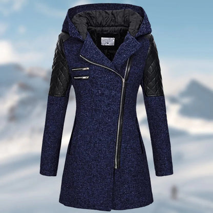 Women’s Coat - Wool Blend - Tailored Fit - Hooded - Asymmetrical Zip