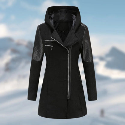 Women’s Coat - Wool Blend - Tailored Fit - Hooded - Asymmetrical Zip