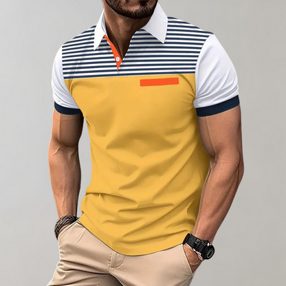 Men’s Polo Shirt – Slim Fit – Breathable Blend – Striped Chest – Contrast Details