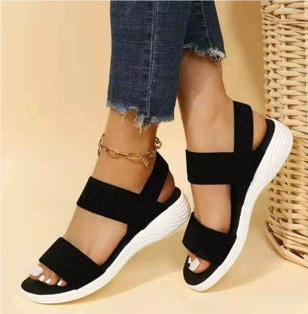 Women’s Sandals – Open Toe – Elastic Crisscross Straps – Cushioned Sole – Breathable Blend