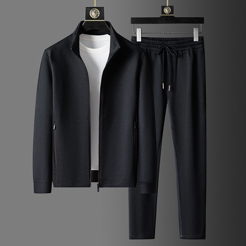 Men’s Two-Piece Set - Textured Knit - Relaxed Fit - Full Zip - Drawstring Waistband