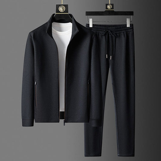 Men’s Two-Piece Set - Textured Knit - Relaxed Fit - Full Zip - Drawstring Waistband
