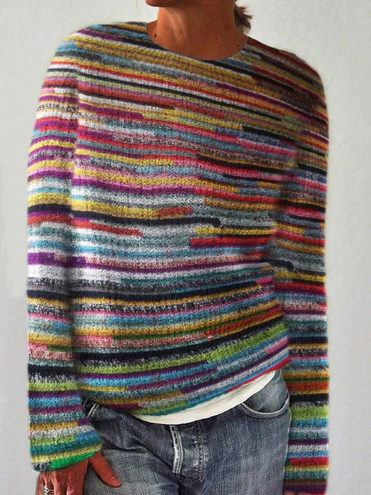 Women’s Sweater – Wool Knit – Relaxed Fit – Long Sleeve Striped Casual Wear