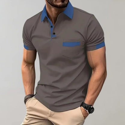 Men’s Polo Shirt – Slim Fit – Soft Knit – Chest Pocket – Contrast Trim – Short Sleeve