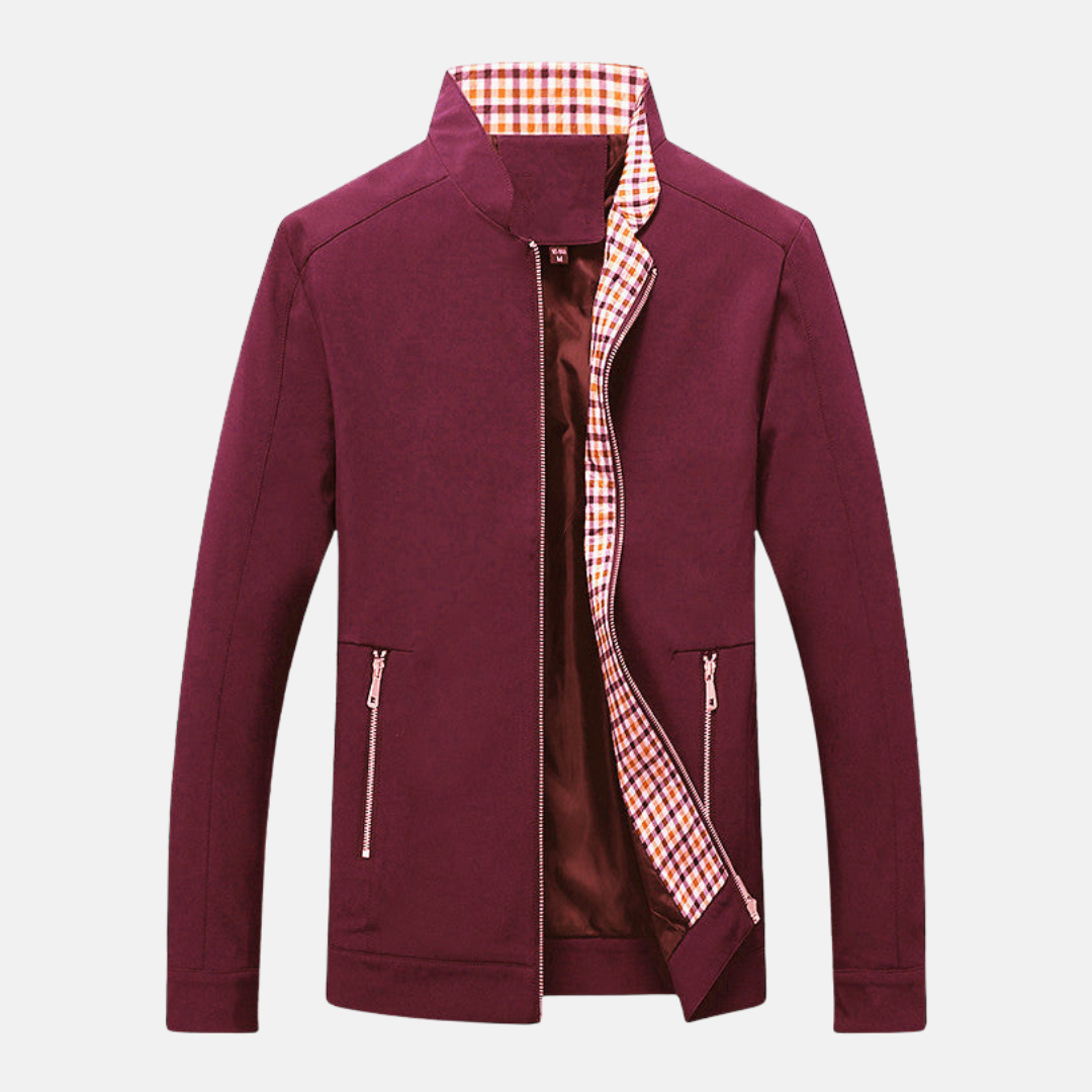 Men’s Jacket – Loose Fit – Stand Collar – Full Zip – Cotton Blend Lining – Zipper Pockets