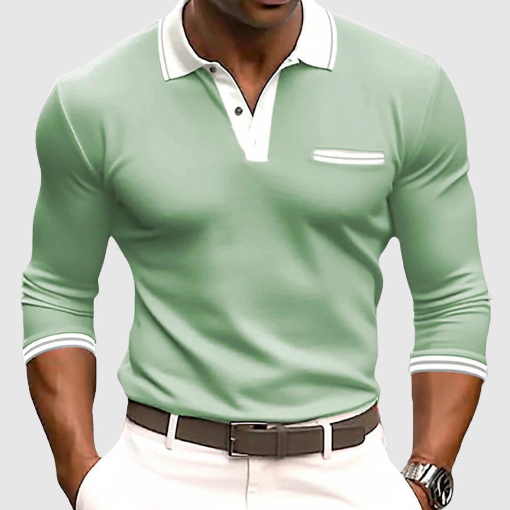 Men’s Long Sleeve Shirt – Slim Fit – Breathable Blend – Polo Collar – Chest Pocket