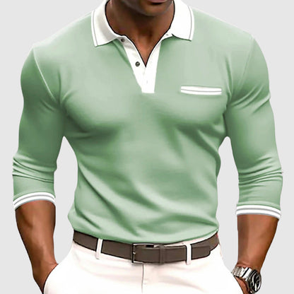 Men’s Long Sleeve Shirt – Slim Fit – Breathable Blend – Polo Collar – Chest Pocket