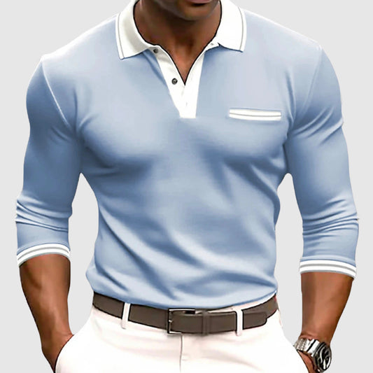 Men’s Long Sleeve Shirt – Slim Fit – Breathable Blend – Polo Collar – Chest Pocket