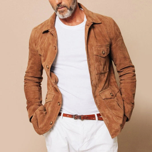 Men’s Jacket – Classic Fit – Button-Down Front – Flap Pockets – Luxury Fabric