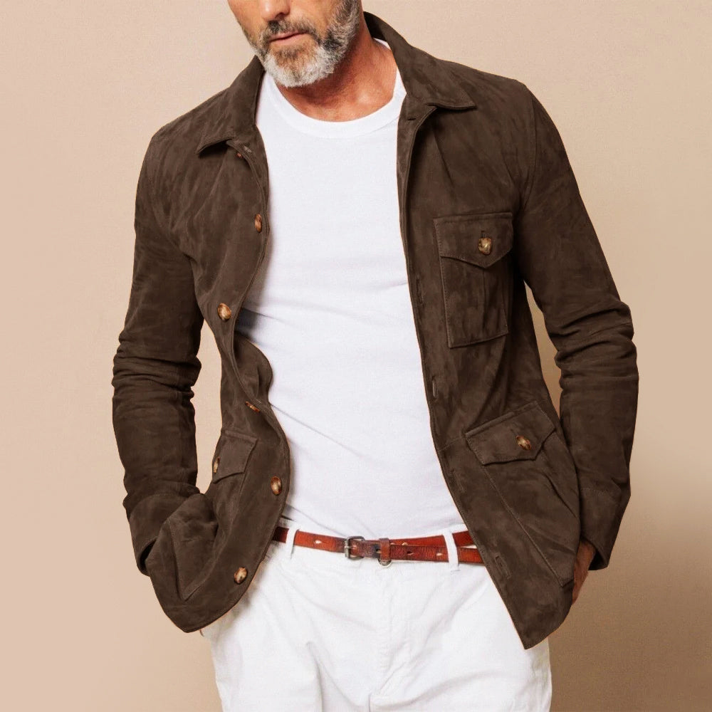 Men’s Jacket – Classic Fit – Button-Down Front – Flap Pockets – Luxury Fabric