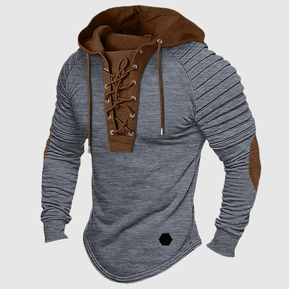 Thomas Slim Fit Hooded Sweater | Lace-Up Neck Elbow Patch Sweater