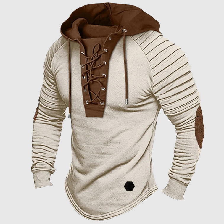 Thomas Slim Fit Hooded Sweater | Lace-Up Neck Elbow Patch Sweater