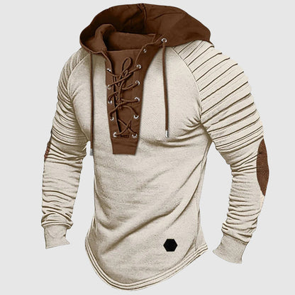 Thomas Slim Fit Hooded Sweater | Lace-Up Neck Elbow Patch Sweater
