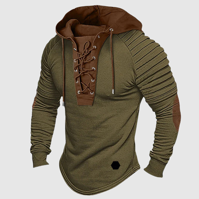 Thomas Slim Fit Hooded Sweater | Lace-Up Neck Elbow Patch Sweater