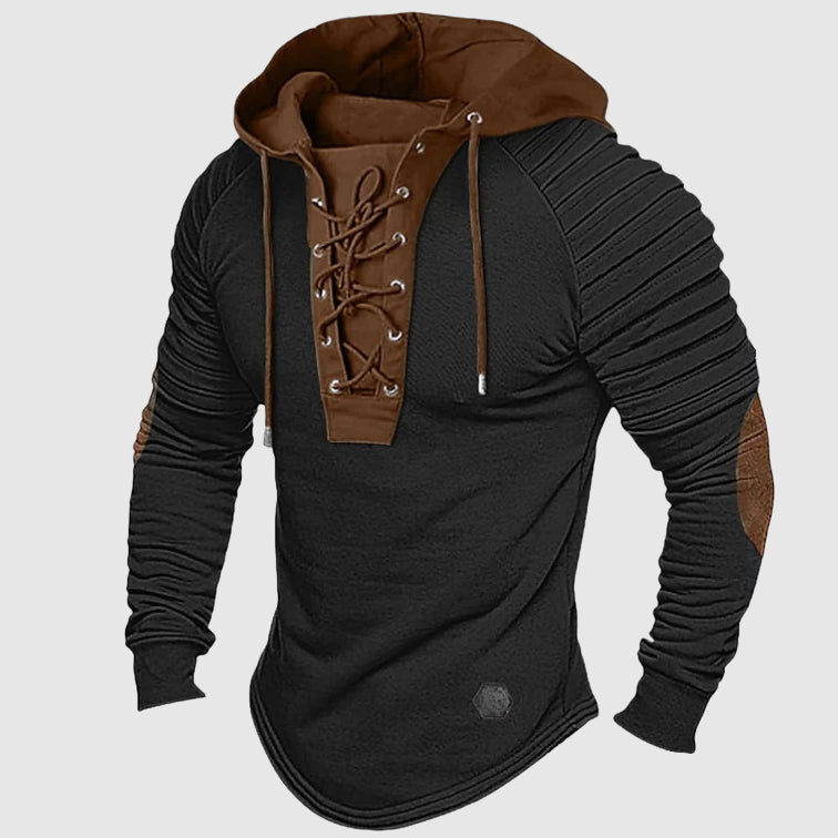 Thomas Slim Fit Hooded Sweater | Lace-Up Neck Elbow Patch Sweater