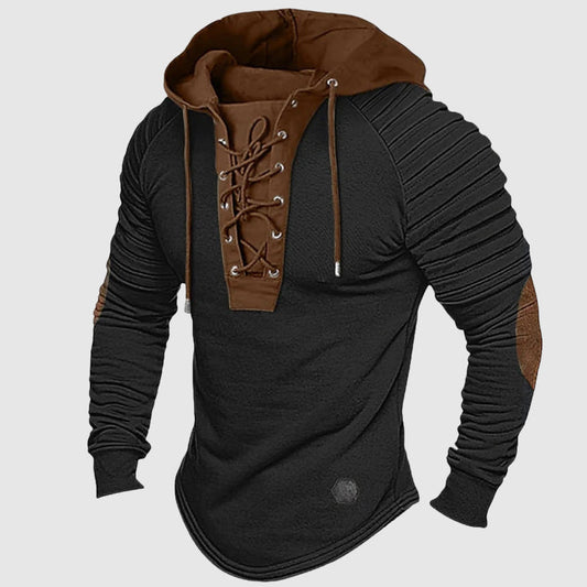 Thomas Slim Fit Hooded Sweater | Lace-Up Neck Elbow Patch Sweater