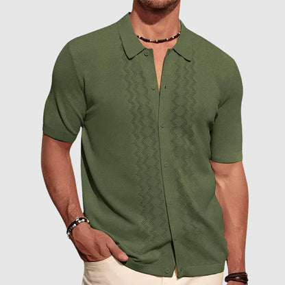 Men’s Knitted Shirt – Relaxed Fit – Short Sleeve – Soft Knit – Button-Up Casual Style