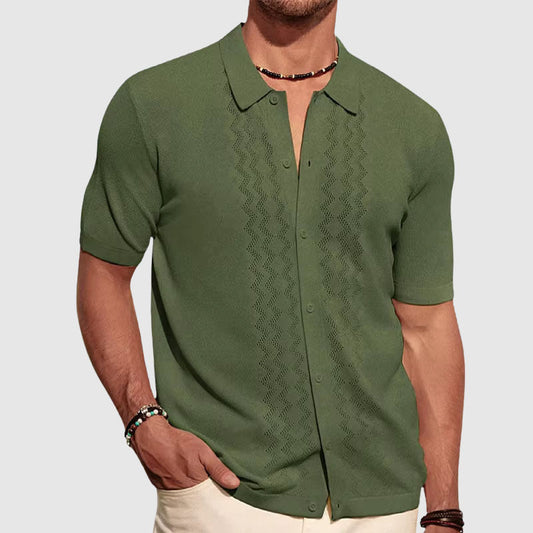Men’s Knitted Shirt – Relaxed Fit – Short Sleeve – Soft Knit – Button-Up Casual Style