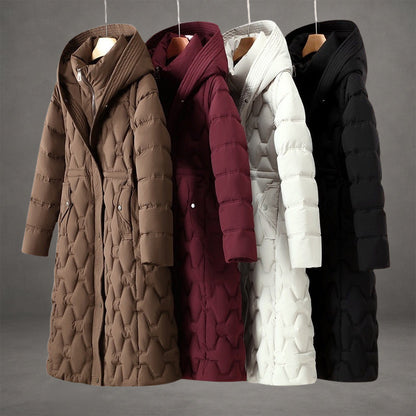 Aurora Hooded Fitted Silhouette Down Coat | Quilted Knee-Length Coat