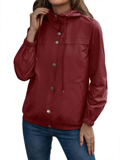 Women’s Trench Coat – Waterproof Hooded – Relaxed Fit – Elastic Cuffs – Snap Closure