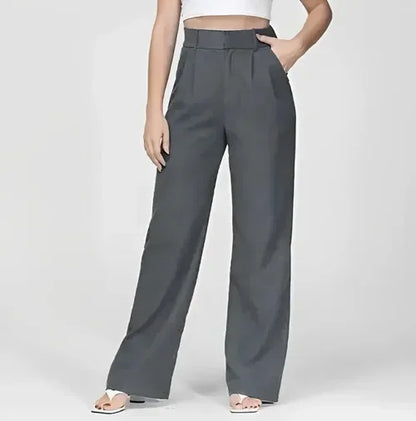 Women’s Wide-Leg Trousers – High Waist – Wool Blend – Pleated Front – Full Length