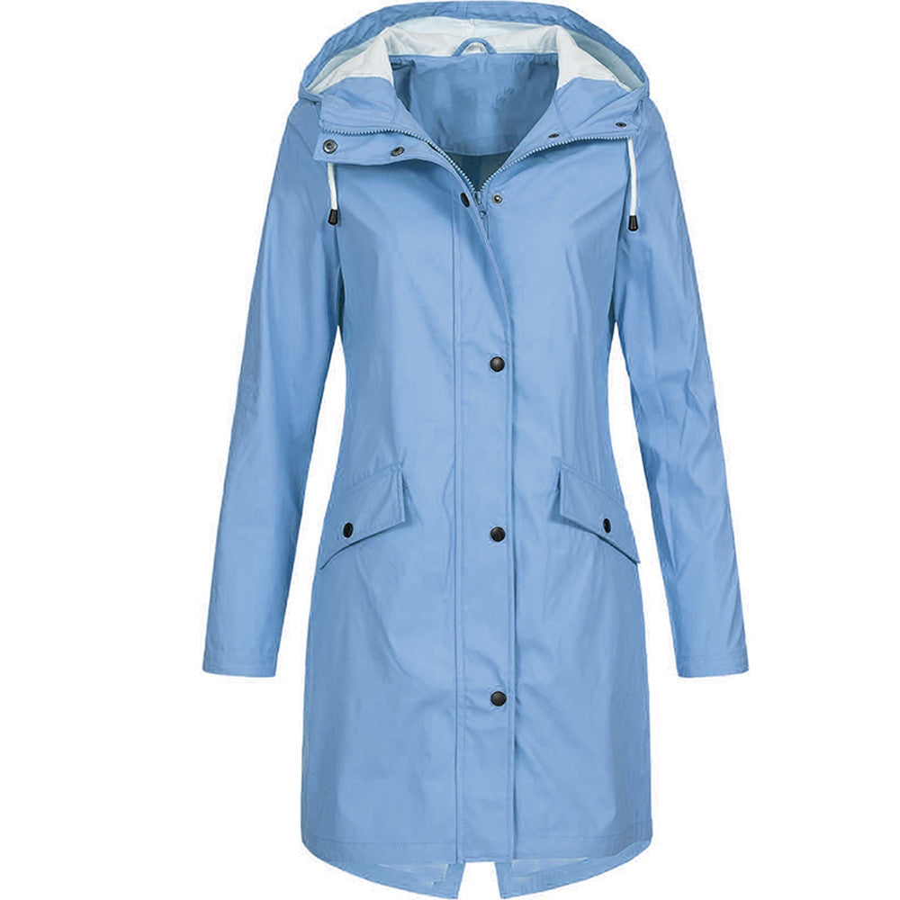 Women’s Rain Jacket – Water-Resistant – Relaxed Fit – Hooded – Mid-Thigh Length