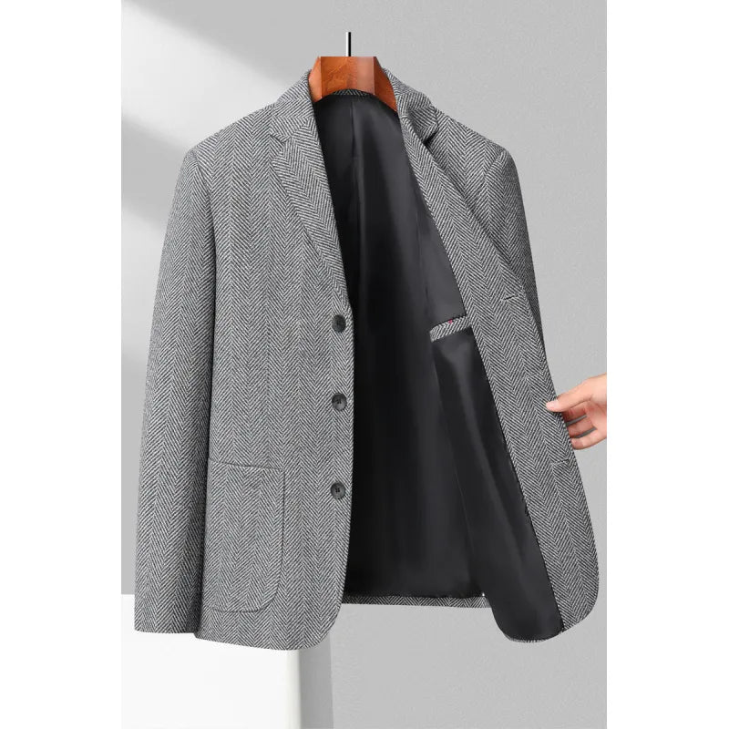 Men’s Blazer – Wool Blend – Tailored Fit – Herringbone – Notched Lapel – 3 Button