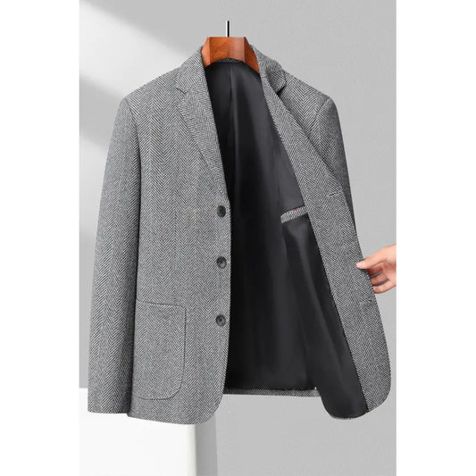 Men’s Blazer – Wool Blend – Tailored Fit – Herringbone – Notched Lapel – 3 Button