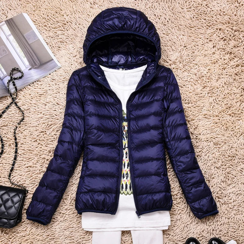 Charlotte Quilted Hooded Down Jacket | Tailored Fit Hip-Length Down Jacket