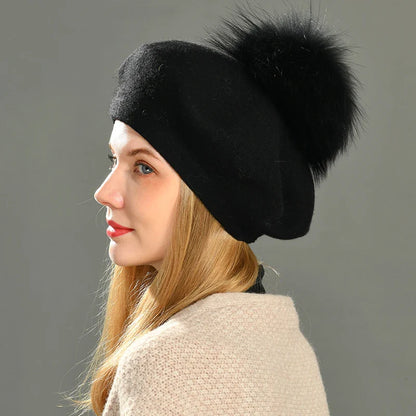 Isla Classic Fit Beret | Pompom Detail Beret