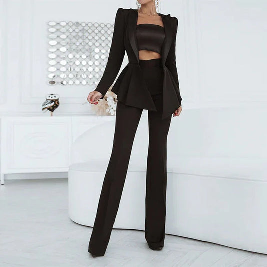 Women’s Three-Piece Set – Tube Top – Tailored Fit – Padded Shoulders – Formal Wear