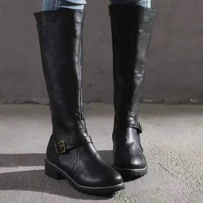 Sienna Knee-High Boots | Buckle Detail Lug Sole Boots