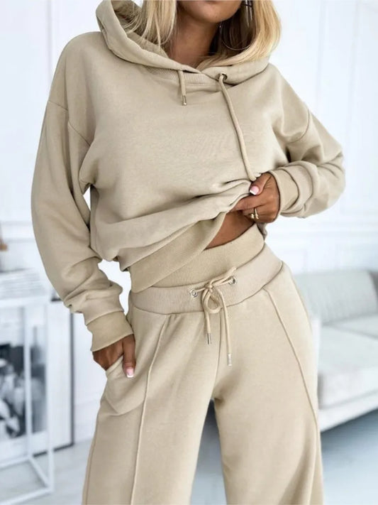 Women’s Lounge Set – Soft Knit – Relaxed Fit – Hoodie and Drawstring Pants