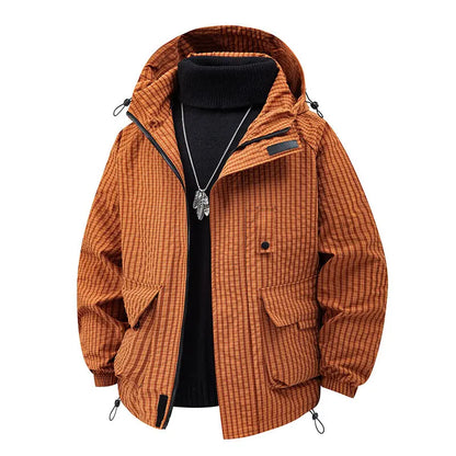 Noah Hooded Jacket | Check Pattern Flap Pockets Jacket