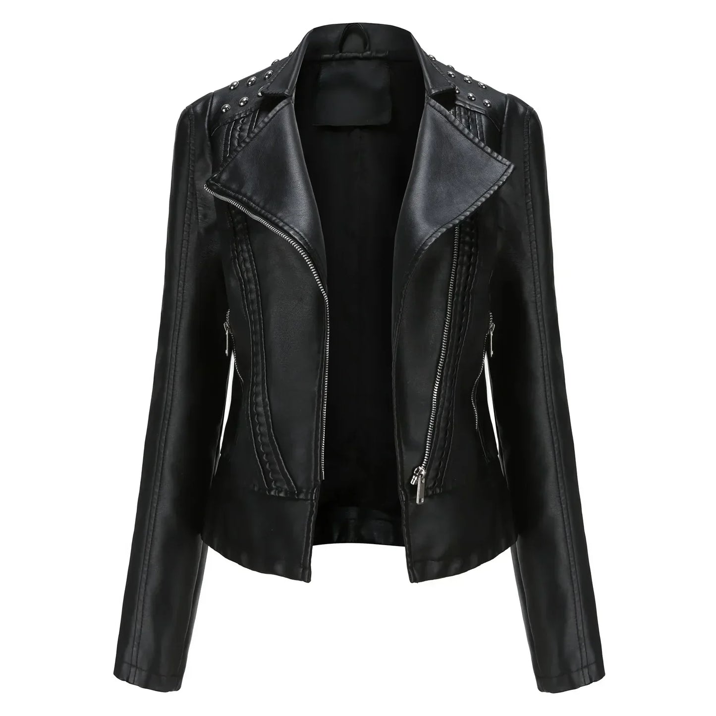 Women’s Tailored Jacket – Structured Fit – Cropped Length – Studded Shoulders – Zip Closure