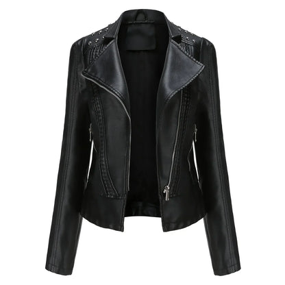 Women’s Tailored Jacket – Structured Fit – Cropped Length – Studded Shoulders – Zip Closure