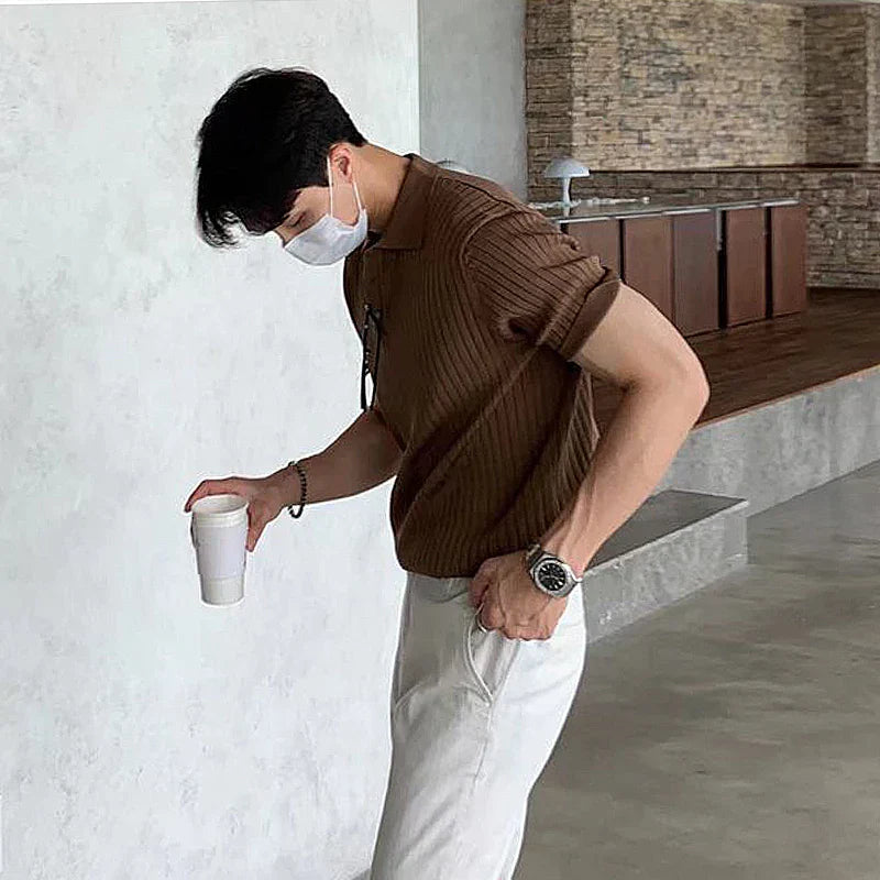 Men’s Polo Shirt – Slim Fit – Soft Ribbed Knit – Short Sleeve Smart Casual Style