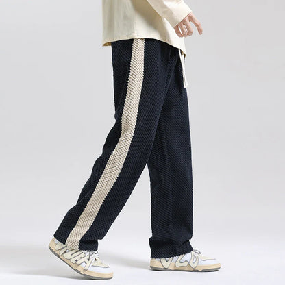 Theodore Relaxed Trousers | Ribbed Side Stripe Drawstring Trousers