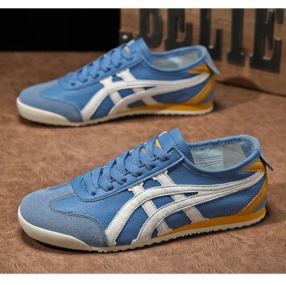 Men’s Low-Top Sneakers – Leather Suede Mix – Geometric Panels – Lace-Up Casual Fit