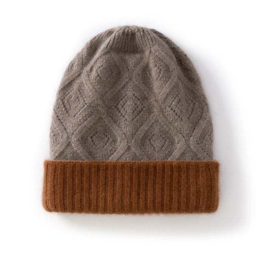 Amelia Close Fit Beanie | Diamond Pattern Ribbed Cuff Beanie