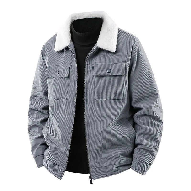 Oscar Ribbed Textured Collar Relaxed Fit Bomber Jacket | Collared Hip-Length Bomber Jacket