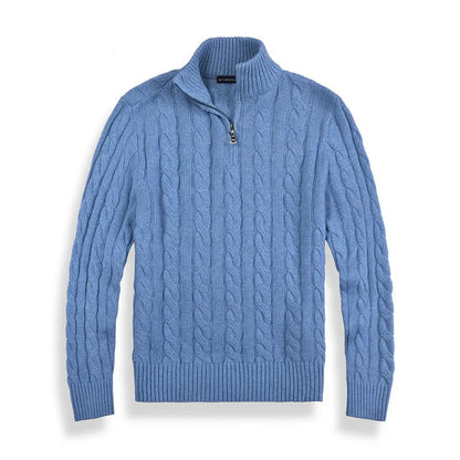 Men’s Sweater – Cotton Blend – Regular Fit – Half Zip – Cable Knit – Ribbed Trim