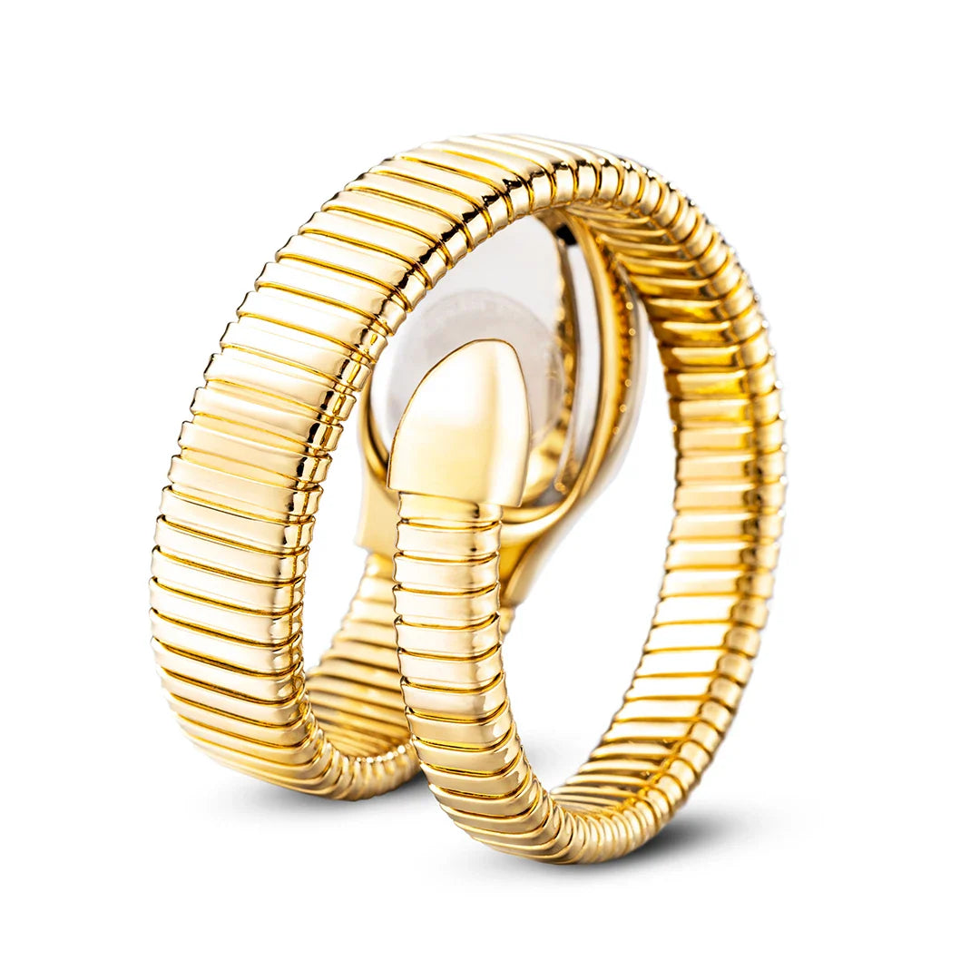 Lily Oval Pave Bracelet Wrist Watch | Stone Embellished Bezel Snake Coil Band Wrist Watch