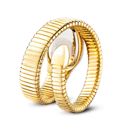 Lily Oval Pave Bracelet Wrist Watch | Stone Embellished Bezel Snake Coil Band Wrist Watch