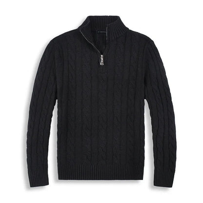Men’s Sweater – Cotton Blend – Regular Fit – Half Zip – Cable Knit – Ribbed Trim